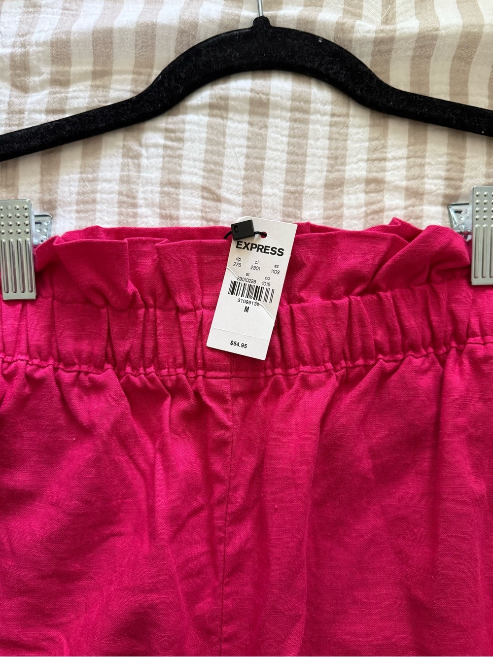 Express Linen Blend Shorts Elastic Waist Fuchsia Pink Size Medium NWT - Picture 3 of 7